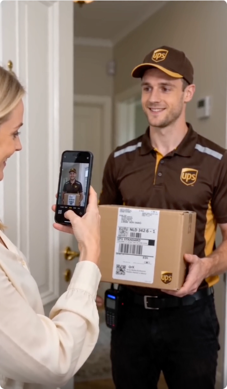 Customer scanning a delivery QR code at the door